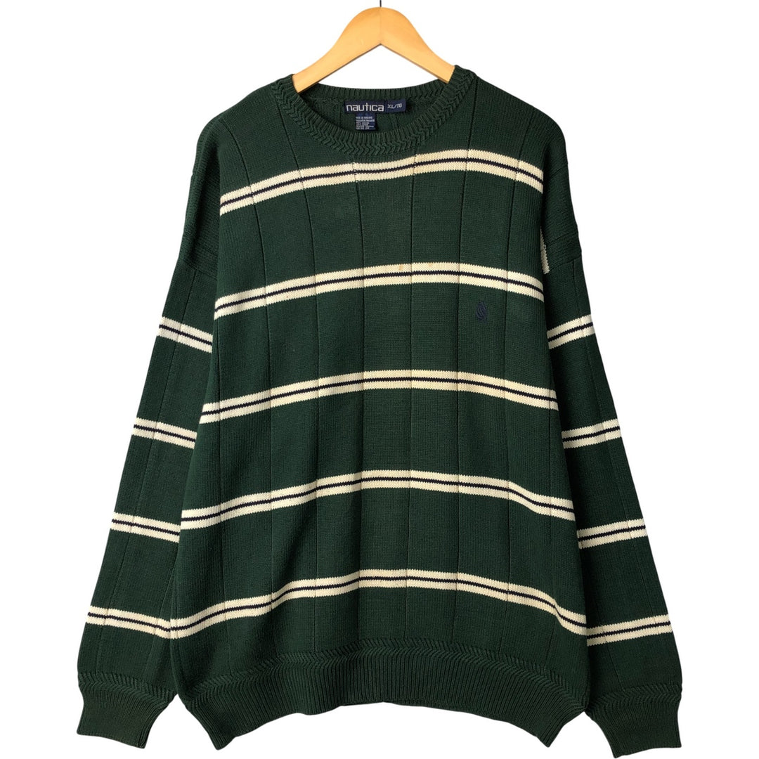 90'S Vintage Nautica Striped Ribbed Cotton Knit Sweater, Men's Size XL cotton green type Vintage Second Hand
