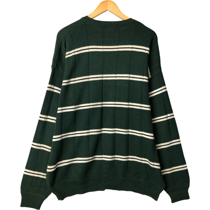 90'S Vintage Nautica Striped Ribbed Cotton Knit Sweater, Men's Size XL cotton green type Vintage Second Hand