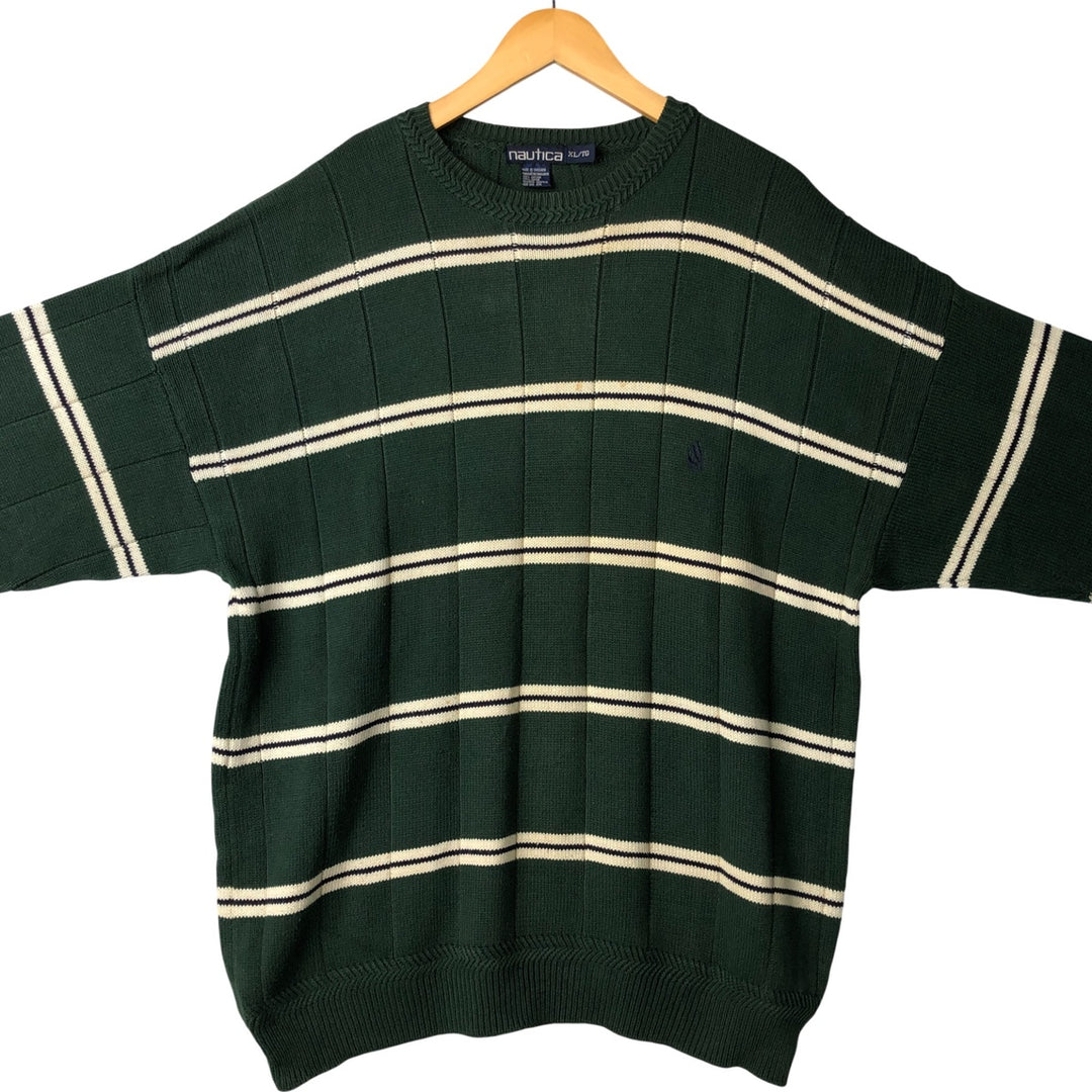 90'S Vintage Nautica Striped Ribbed Cotton Knit Sweater, Men's Size XL cotton green type Vintage Second Hand