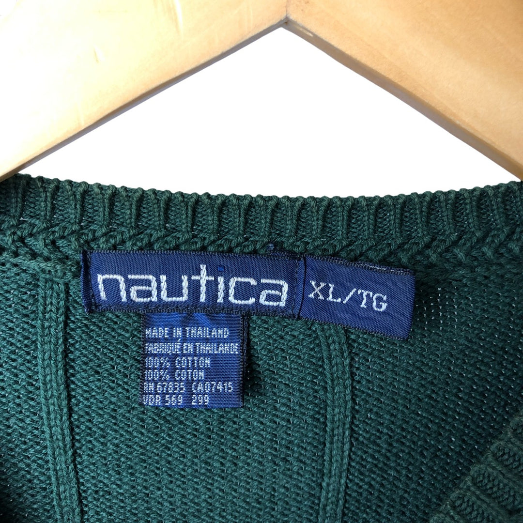 90'S Vintage Nautica Striped Ribbed Cotton Knit Sweater, Men's Size XL cotton green type Vintage Second Hand