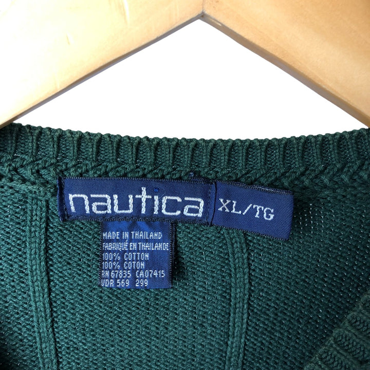 90'S Vintage Nautica Striped Ribbed Cotton Knit Sweater, Men's Size XL cotton green type Vintage Second Hand