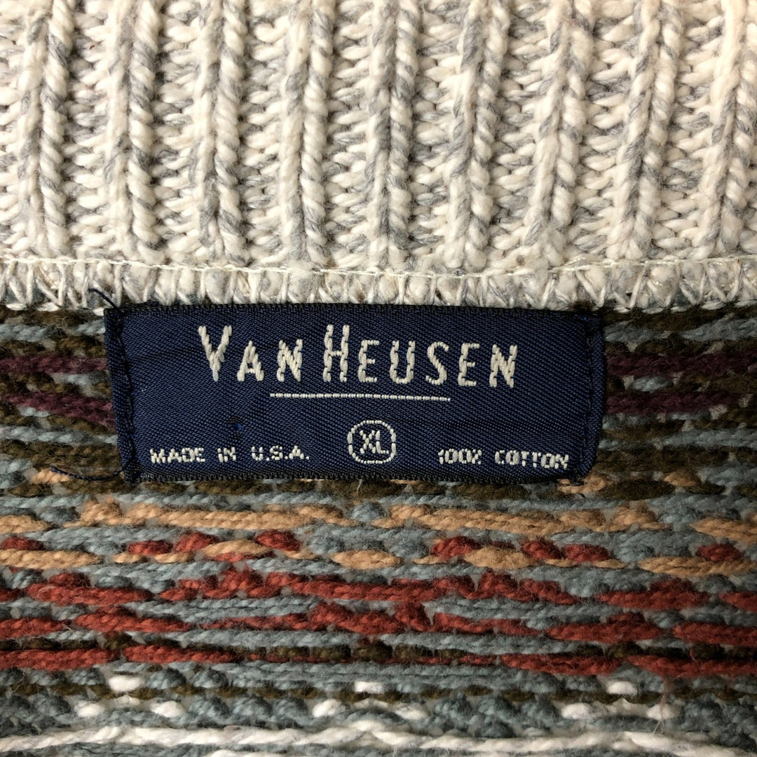 Van Heusen VAN HEUSEN all-over print cotton knit sweater, Made in USA, Men's XL cotton gray type Vintage Second Hand