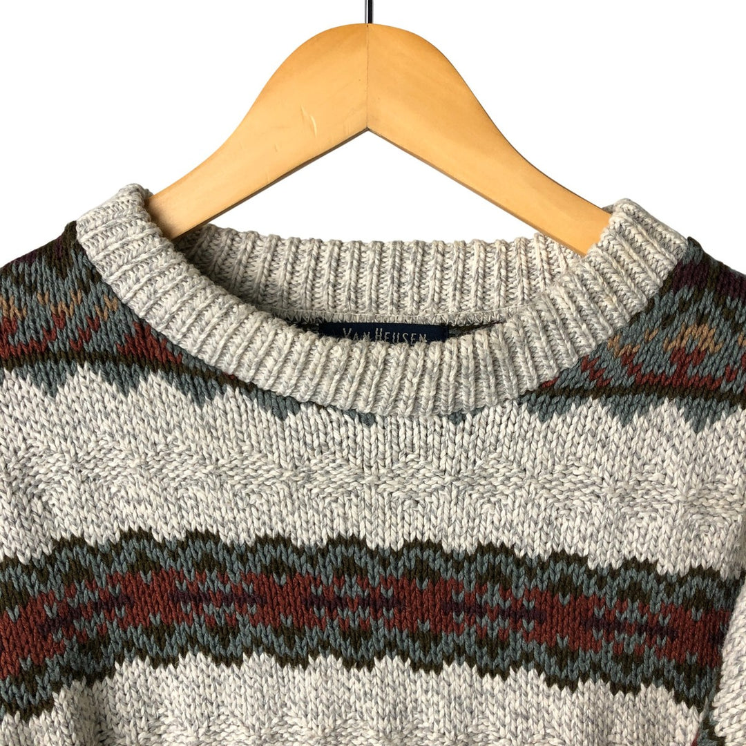 Van Heusen VAN HEUSEN all-over print cotton knit sweater, Made in USA, Men's XL cotton gray type Vintage Second Hand