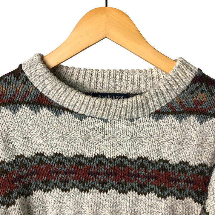 Van Heusen VAN HEUSEN all-over print cotton knit sweater, Made in USA, Men's XL cotton gray type Vintage Second Hand