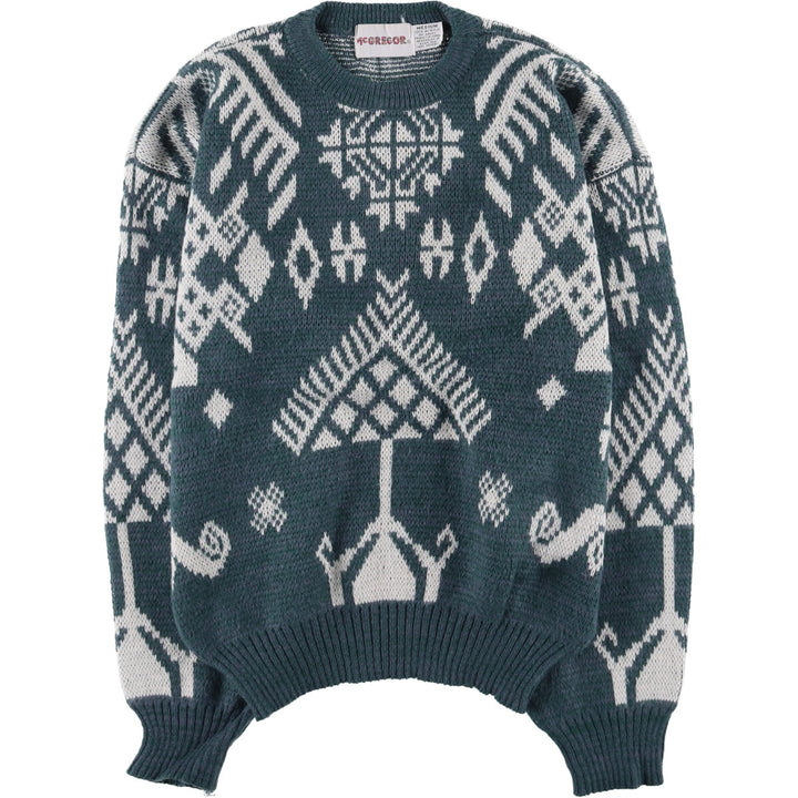 90'S McGREGOR all-over print acrylic knit sweater, men's size M, vintage acrylic blue type Vintage Second Hand