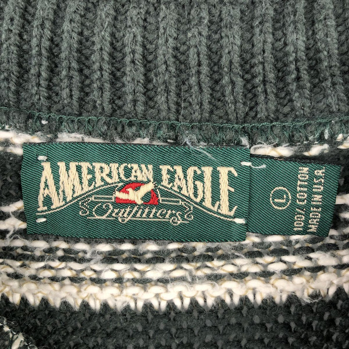 Vintage 1990'S American Eagle Outfitters mock neck knit sweater, made in the USA, size L, men's. cotton ivory Vintage Second Hand