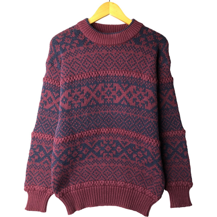 Eddie Bauer Fair Isle Pattern High Neck Cotton Knit Sweater, Men's Size Medium cotton red type reddish brown Vintage Second Hand