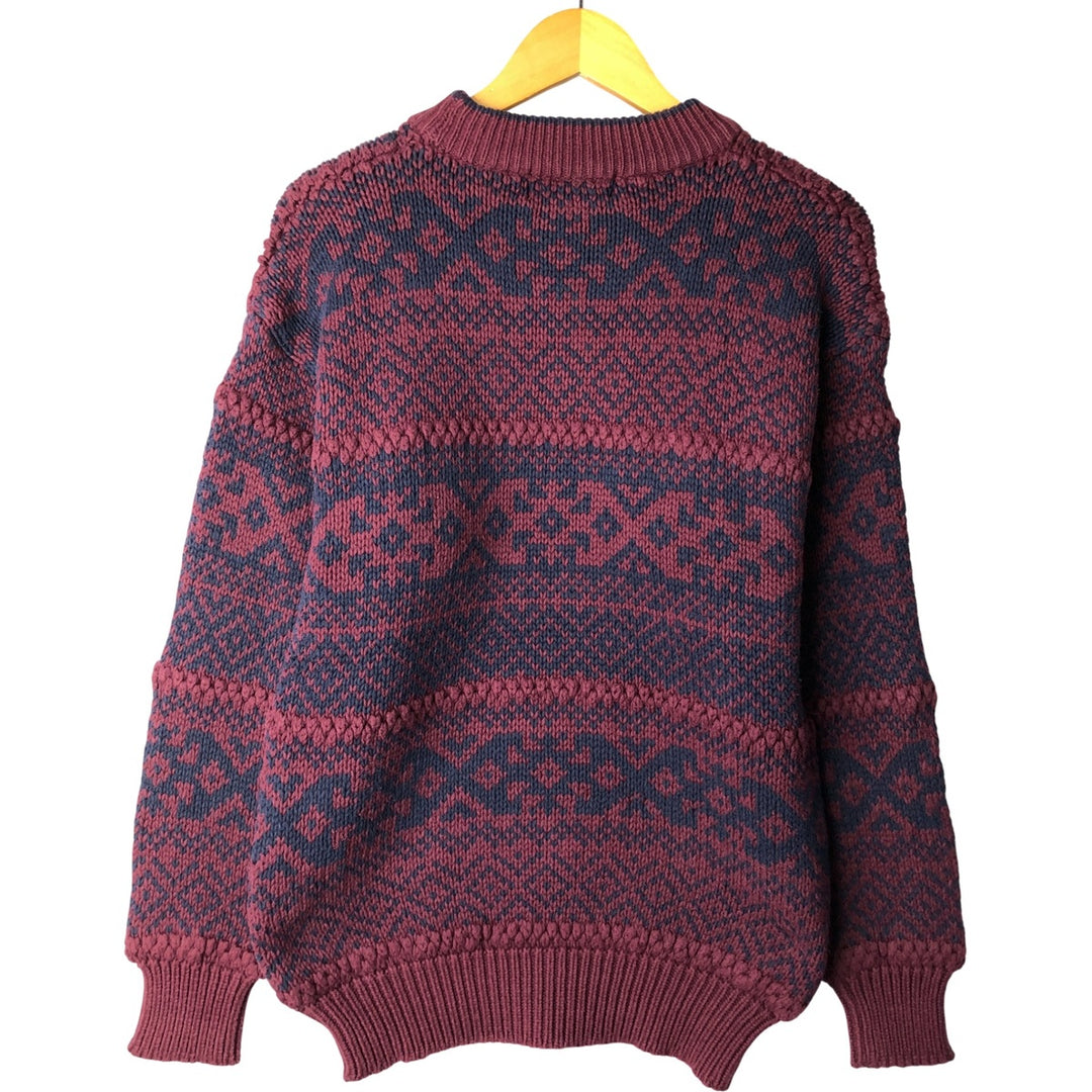 Eddie Bauer Fair Isle Pattern High Neck Cotton Knit Sweater, Men's Size Medium cotton red type reddish brown Vintage Second Hand