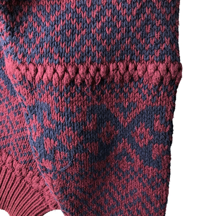 Eddie Bauer Fair Isle Pattern High Neck Cotton Knit Sweater, Men's Size Medium cotton red type reddish brown Vintage Second Hand