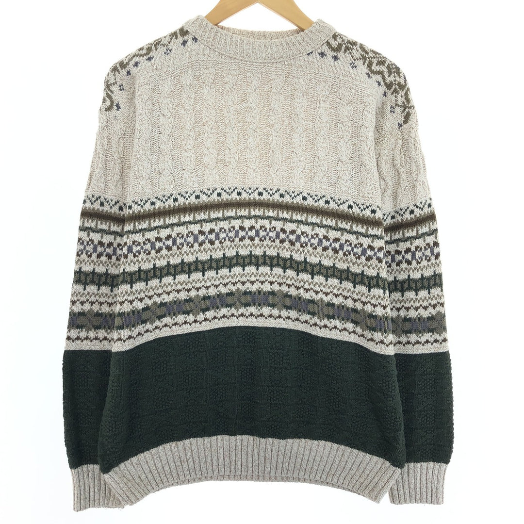 Eddie Bauer Fair Isle Pattern High Neck Cotton Knit Sweater, Men's Size Medium cotton red type reddish brown Vintage Second Hand