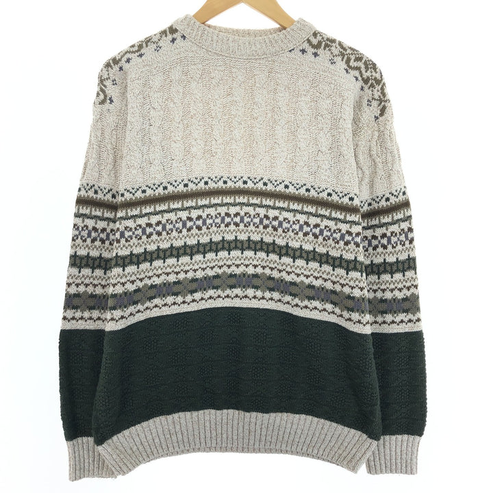 Eddie Bauer Fair Isle Pattern High Neck Cotton Knit Sweater, Men's Size Medium cotton red type reddish brown Vintage Second Hand