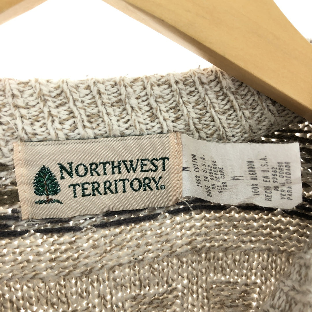 Eddie Bauer Fair Isle Pattern High Neck Cotton Knit Sweater, Men's Size Medium cotton red type reddish brown Vintage Second Hand