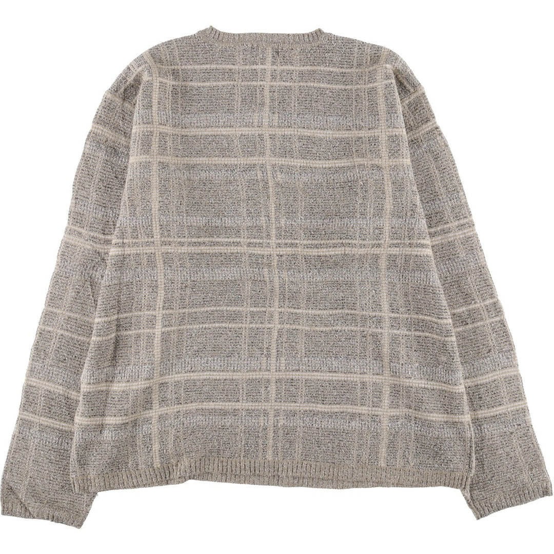 Liz Claiborne Check Pattern V-Neck Acrylic Knit Sweater, Men's Size L acrylic Beige type Vintage Second Hand