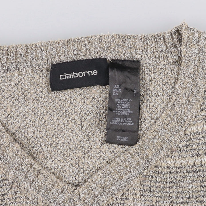 Liz Claiborne Check Pattern V-Neck Acrylic Knit Sweater, Men's Size L acrylic Beige type Vintage Second Hand