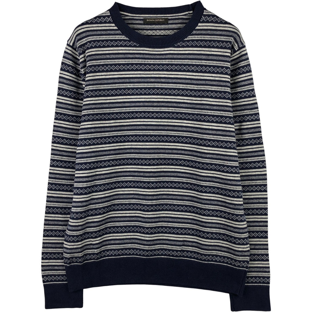 2000'S Banana Republic all-over print cotton knit sweater, men's size M cotton navy blue type Vintage Second Hand