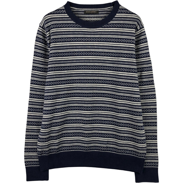 2000'S Banana Republic all-over print cotton knit sweater, men's size M cotton navy blue type Vintage Second Hand