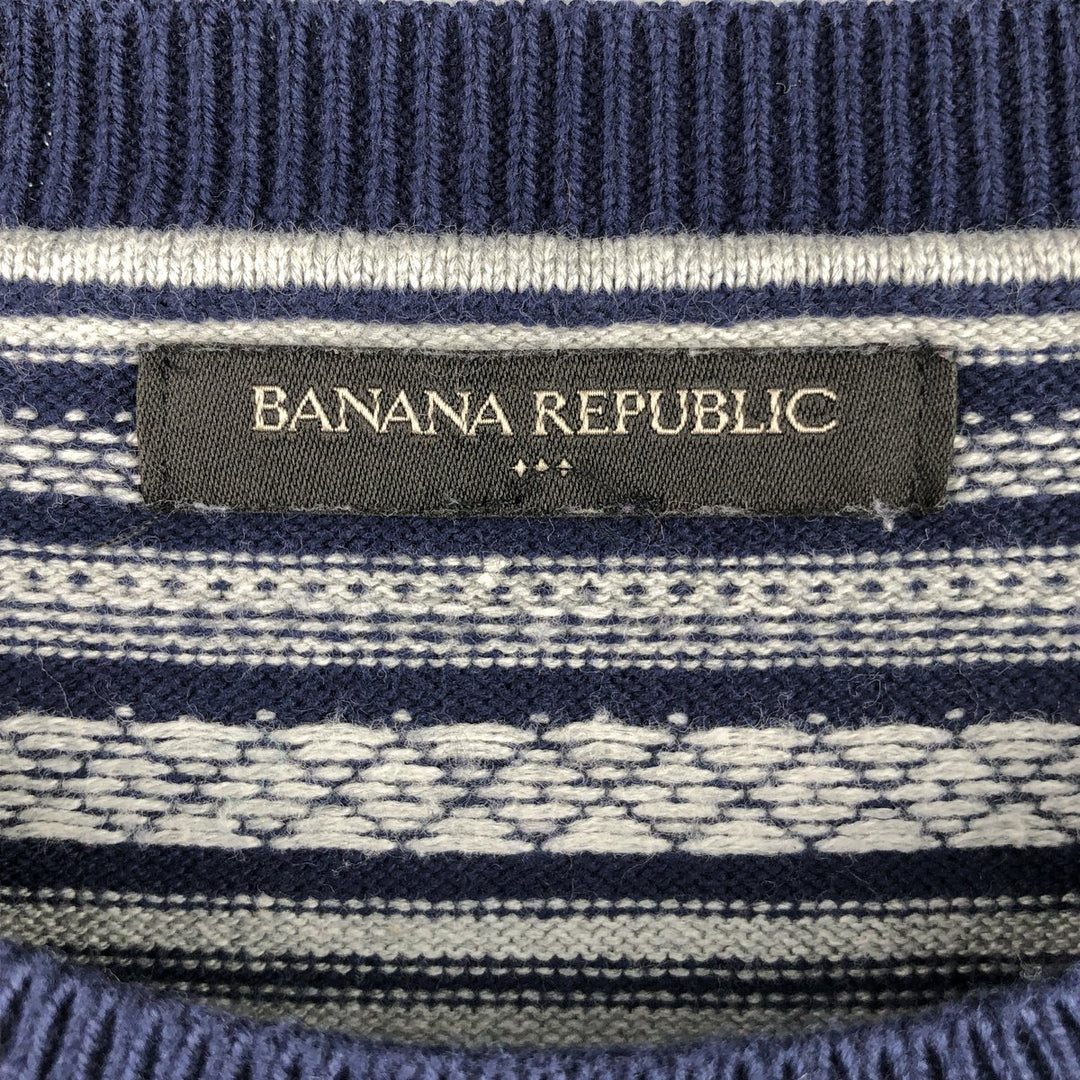 2000'S Banana Republic all-over print cotton knit sweater, men's size M cotton navy blue type Vintage Second Hand