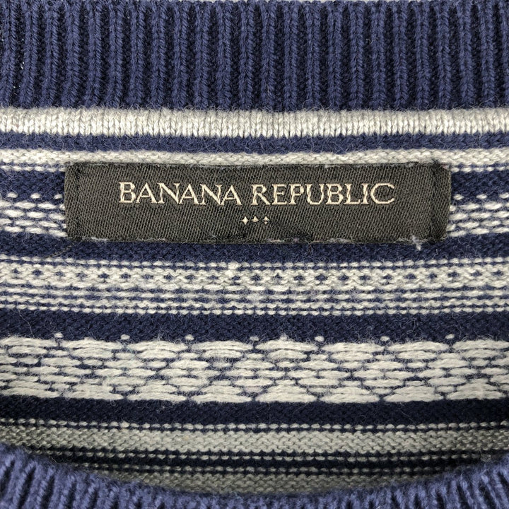 2000'S Banana Republic all-over print cotton knit sweater, men's size M cotton navy blue type Vintage Second Hand