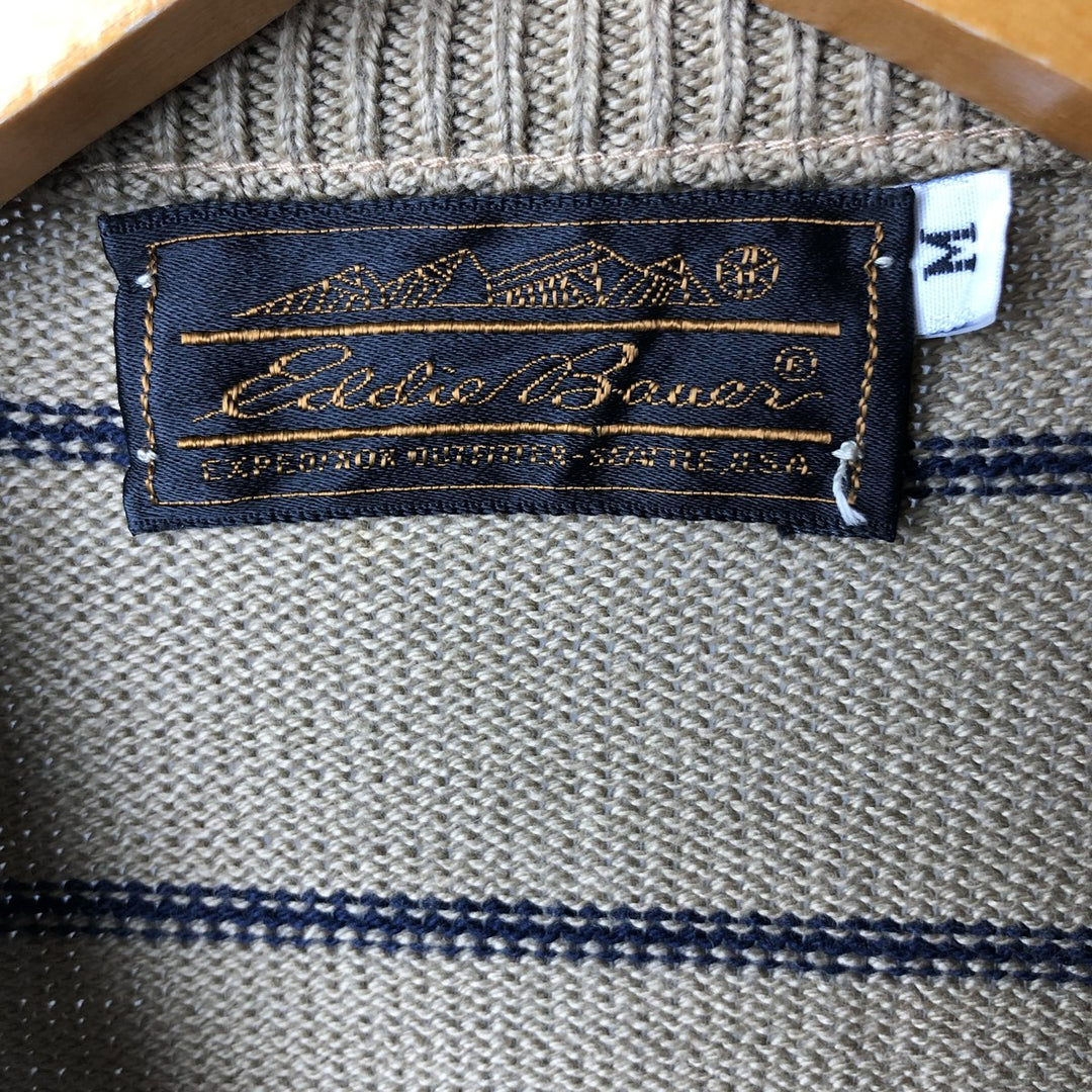 Vintage 1970'S Eddie Bauer black tag striped cotton knit sweater, made in the USA, size M, women's. cotton Beige type Vintage Second Hand