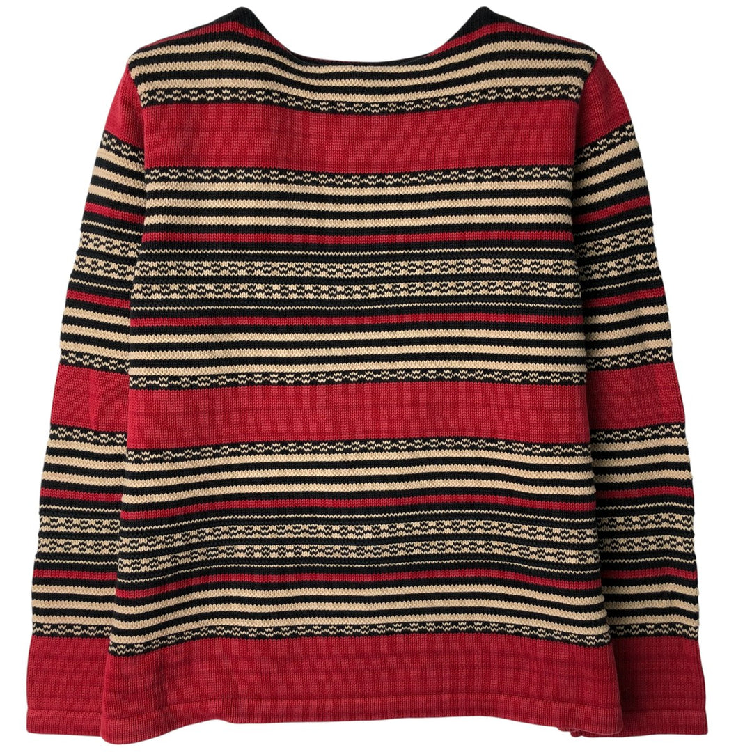 Ralph Lauren Lauren Striped Boat Neck Cotton Knit Sweater, Women's Size M cotton red type Vintage Second Hand