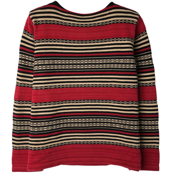 Ralph Lauren Lauren Striped Boat Neck Cotton Knit Sweater, Women's Size M cotton red type Vintage Second Hand