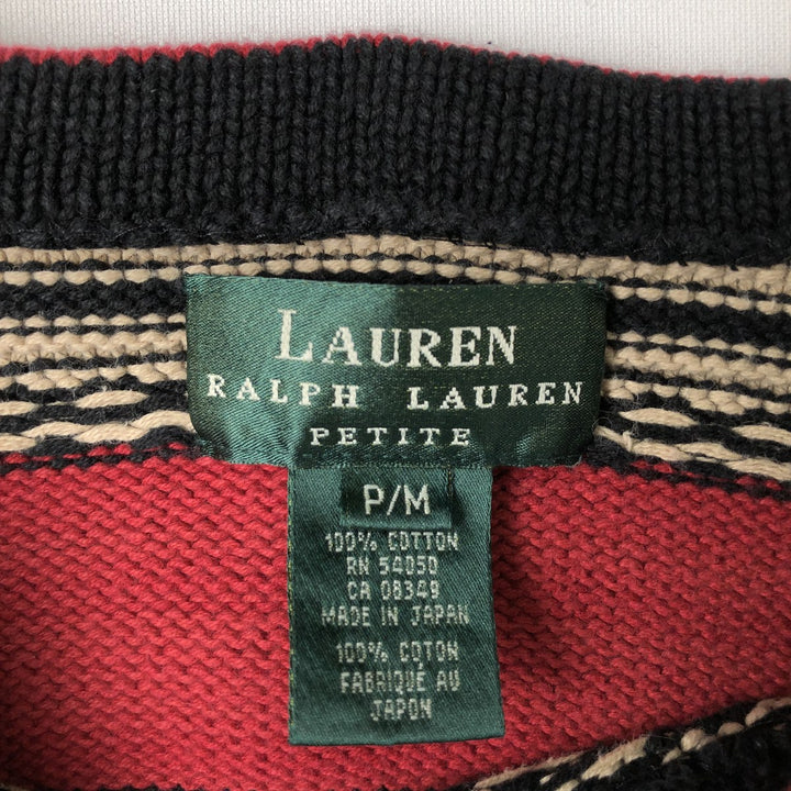 Ralph Lauren Lauren Striped Boat Neck Cotton Knit Sweater, Women's Size M cotton red type Vintage Second Hand