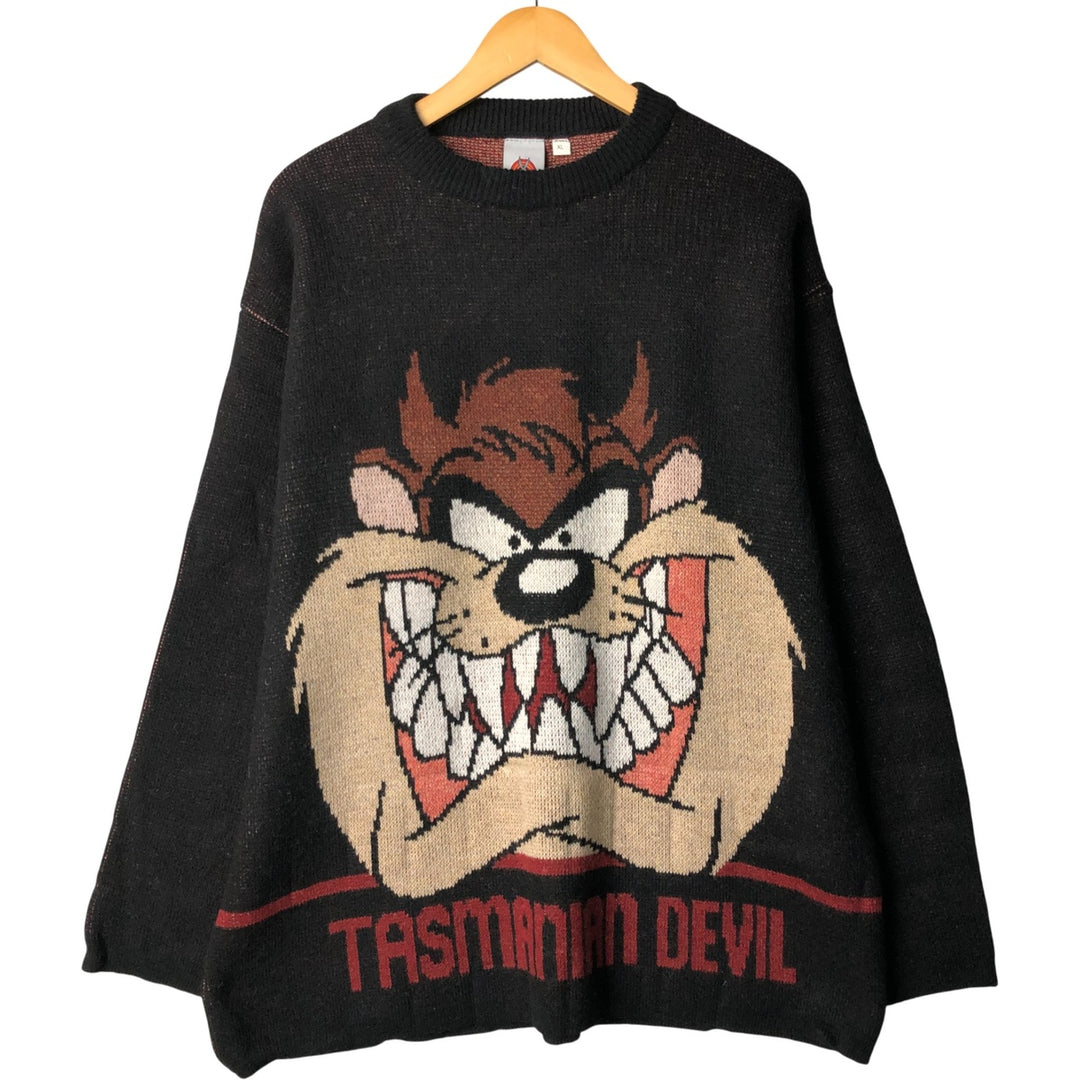 Vintage 90s-00'S Looney Tunes Tasmanian Devil acrylic knit sweater, men's size XL acrylic black type Vintage Second Hand