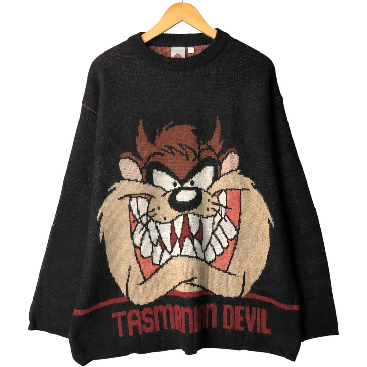 Vintage 90s-00'S Looney Tunes Tasmanian Devil acrylic knit sweater, men's size XL acrylic black type Vintage Second Hand