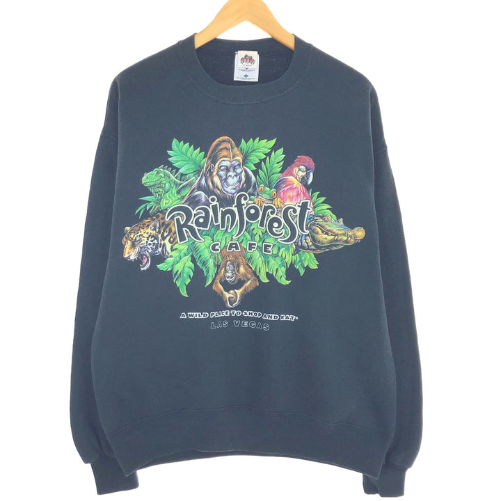 RAINFOREST CAFE Rainforest Cafe Animal Pattern Advertising Sweatshirt Trainer Made in USA Men's L /eaa411527