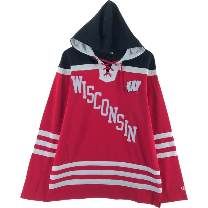 Champion Authentic Athleticwear University of Wisconsin College Sweatshirt Pullover Hoodie Men's L size / eaa411974