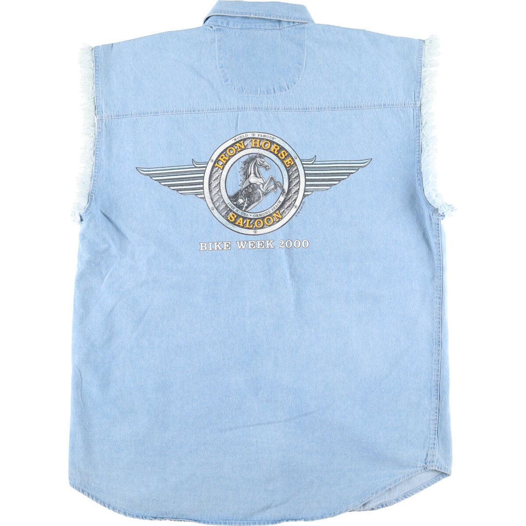 IRON HORSE SALOON Button-down denim vest, men's L /eaa412032