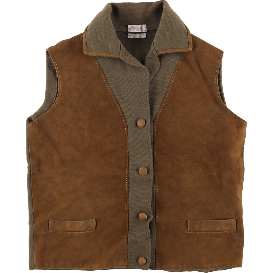 MAGLIERIE LALLA suede-trimmed front-opening wool knit vest, made in Italy, women's M /eaa412286