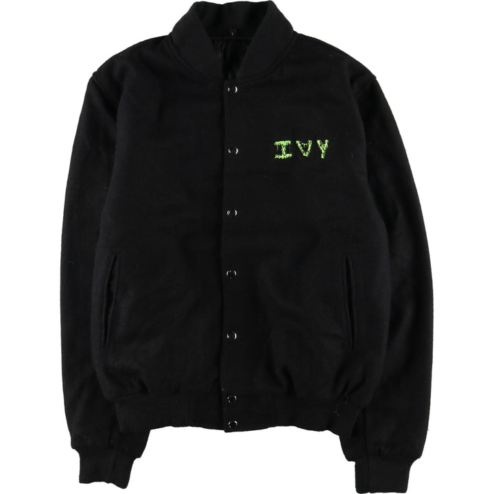All black wool varsity jacket, award jacket, varsity jacket, men's L /eaa412652