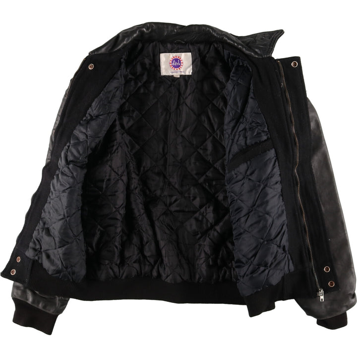 All black AJ WEAR Collared Leather Sleeve Wool Varsity Jacket Award Jacket Varsity Jacket Made in Canada Men's S /eaa412708
