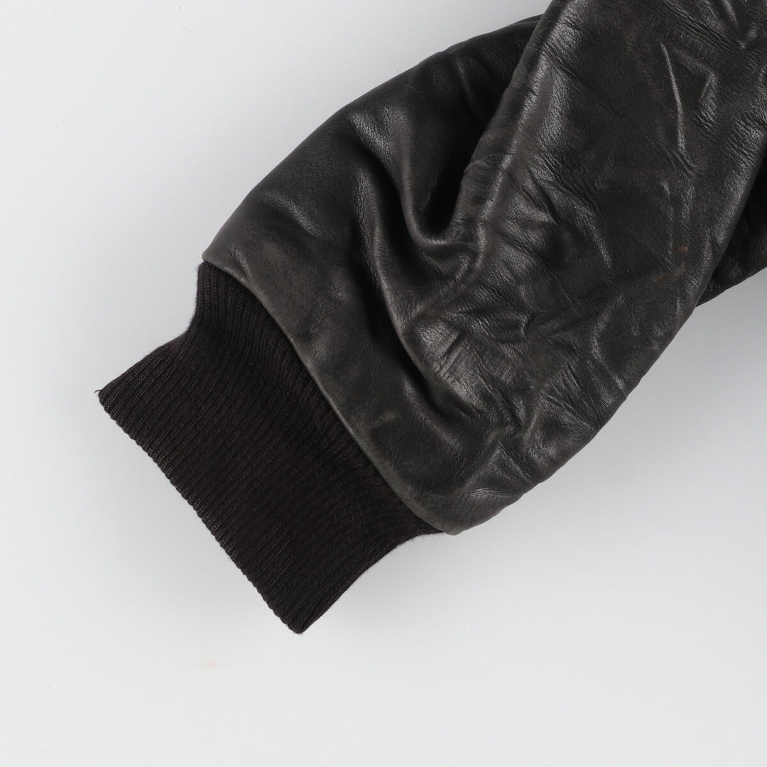 All black AJ WEAR Collared Leather Sleeve Wool Varsity Jacket Award Jacket Varsity Jacket Made in Canada Men's S /eaa412708