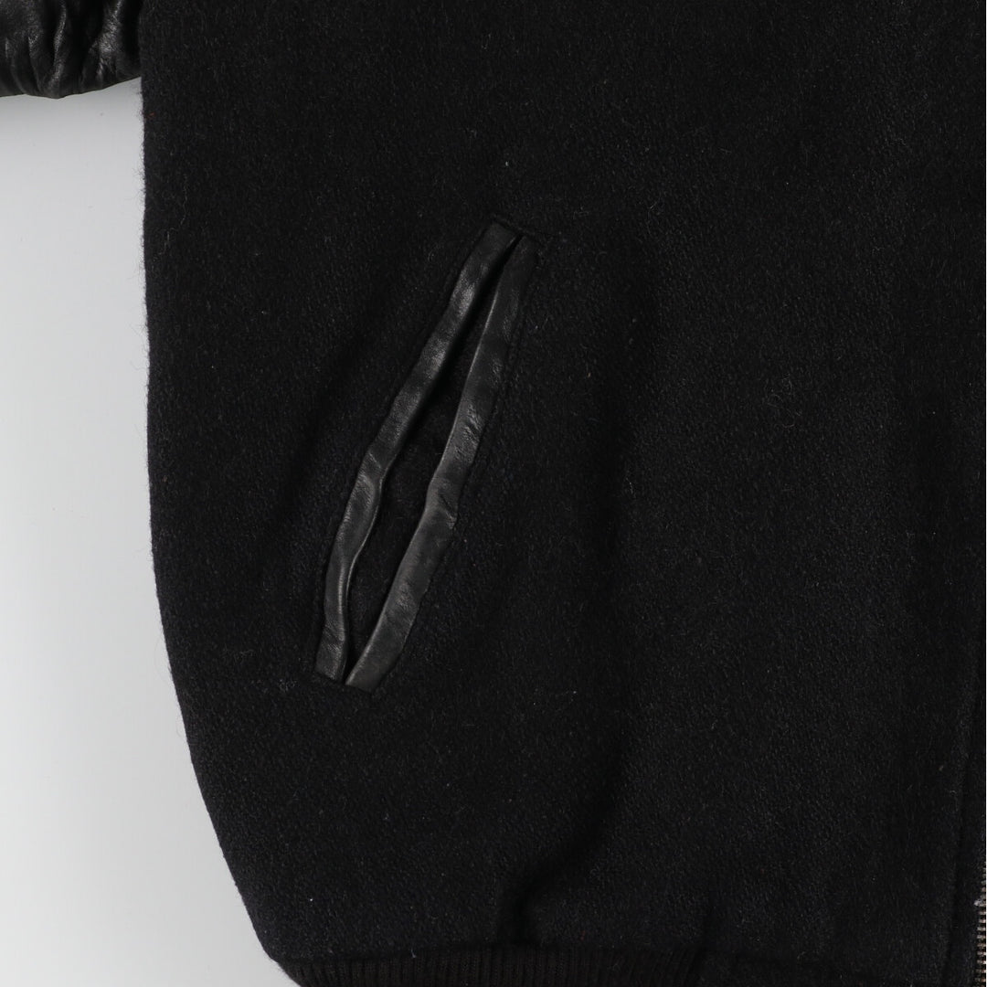 All black AJ WEAR Collared Leather Sleeve Wool Varsity Jacket Award Jacket Varsity Jacket Made in Canada Men's S /eaa412708