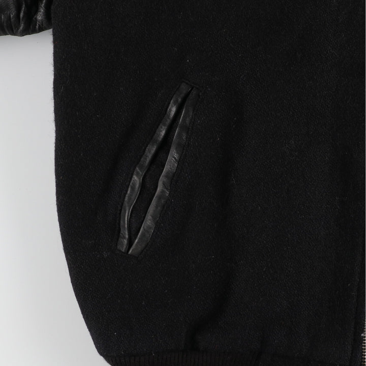 All black AJ WEAR Collared Leather Sleeve Wool Varsity Jacket Award Jacket Varsity Jacket Made in Canada Men's S /eaa412708
