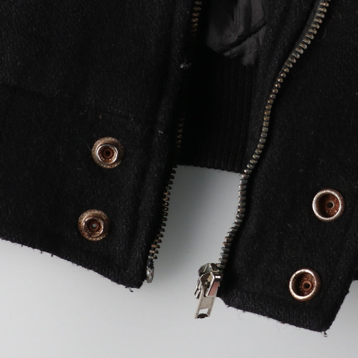 All black AJ WEAR Collared Leather Sleeve Wool Varsity Jacket Award Jacket Varsity Jacket Made in Canada Men's S /eaa412708