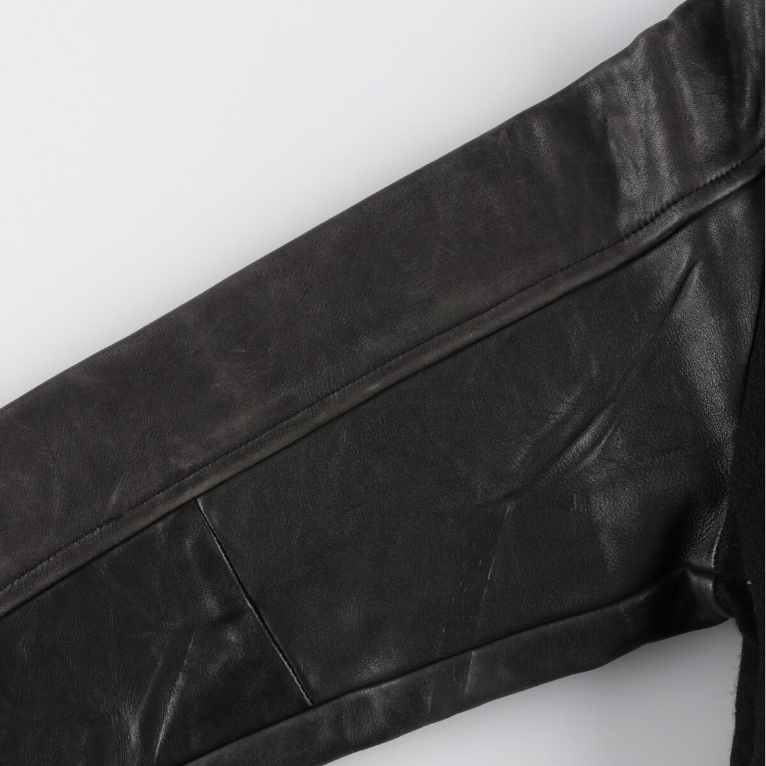 All black AJ WEAR Collared Leather Sleeve Wool Varsity Jacket Award Jacket Varsity Jacket Made in Canada Men's S /eaa412708