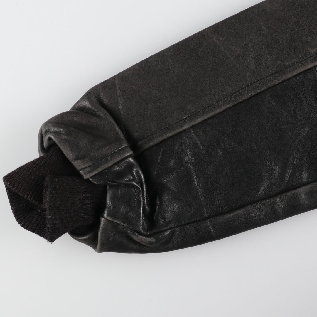 All black AJ WEAR Collared Leather Sleeve Wool Varsity Jacket Award Jacket Varsity Jacket Made in Canada Men's S /eaa412708