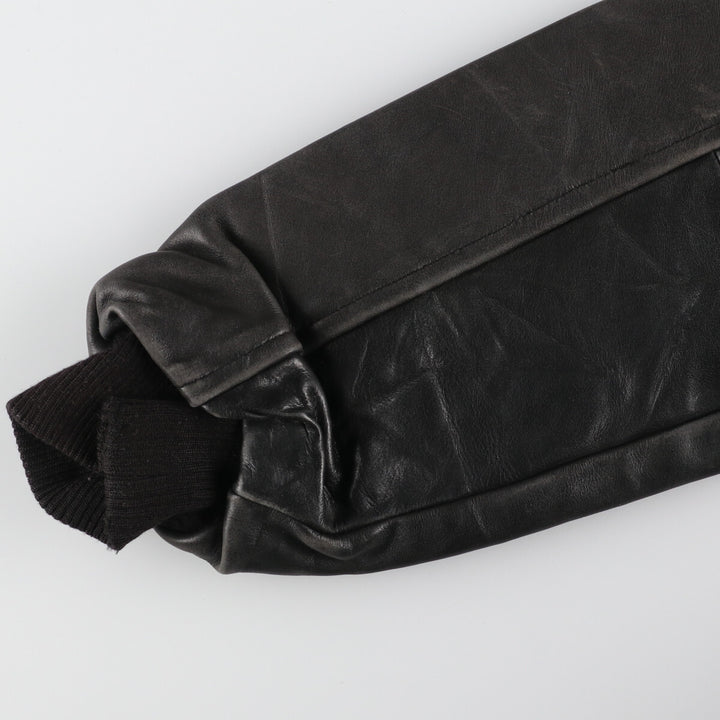 All black AJ WEAR Collared Leather Sleeve Wool Varsity Jacket Award Jacket Varsity Jacket Made in Canada Men's S /eaa412708