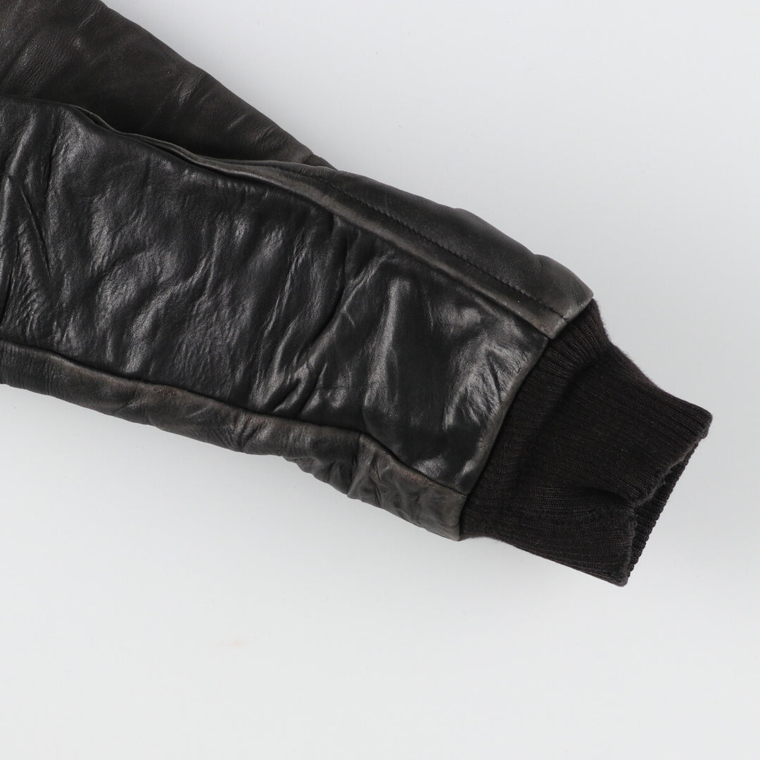 All black AJ WEAR Collared Leather Sleeve Wool Varsity Jacket Award Jacket Varsity Jacket Made in Canada Men's S /eaa412708