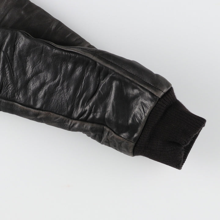 All black AJ WEAR Collared Leather Sleeve Wool Varsity Jacket Award Jacket Varsity Jacket Made in Canada Men's S /eaa412708