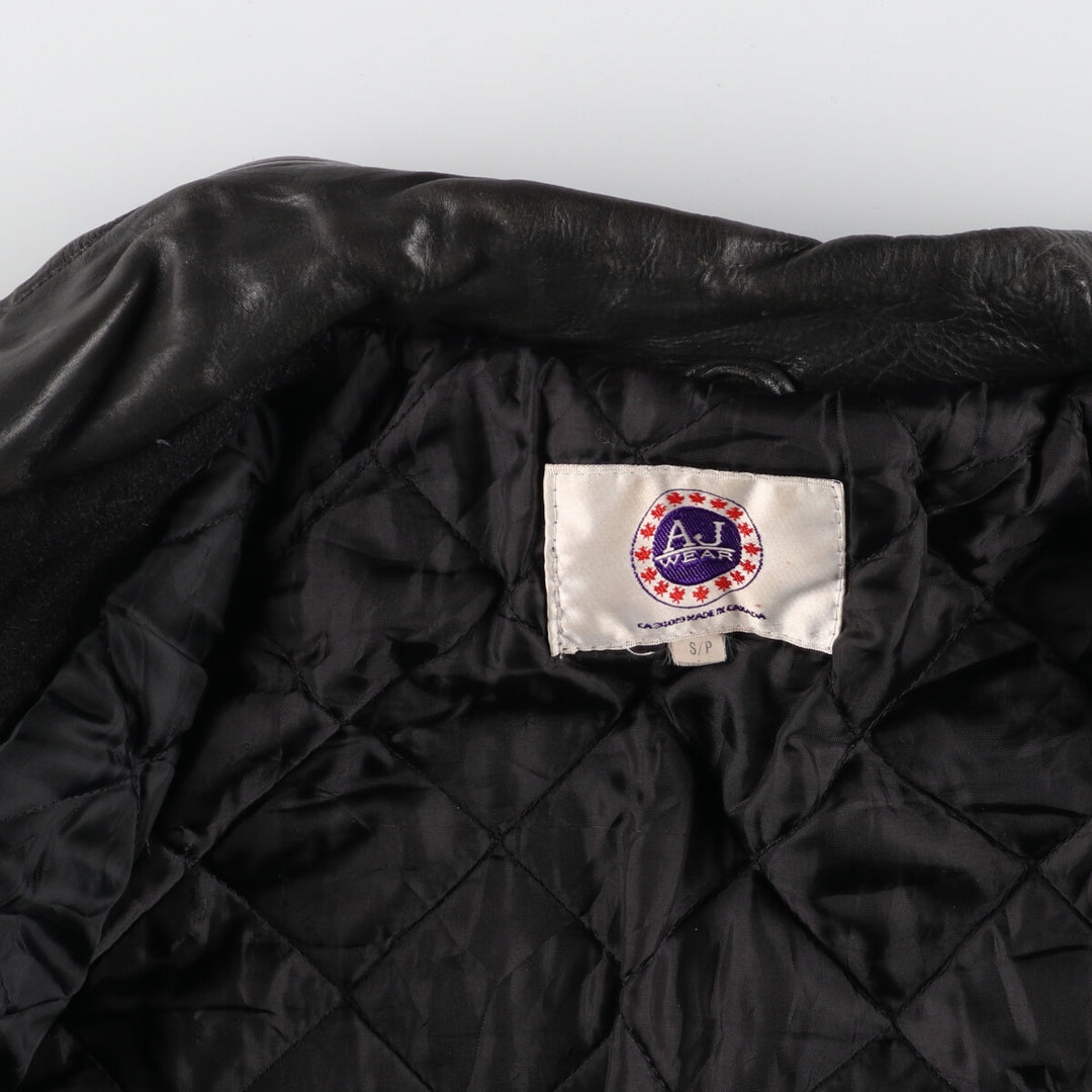 All black AJ WEAR Collared Leather Sleeve Wool Varsity Jacket Award Jacket Varsity Jacket Made in Canada Men's S /eaa412708