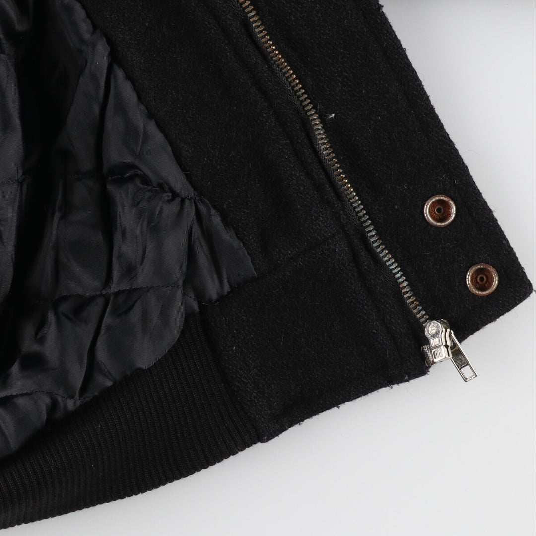 All black AJ WEAR Collared Leather Sleeve Wool Varsity Jacket Award Jacket Varsity Jacket Made in Canada Men's S /eaa412708