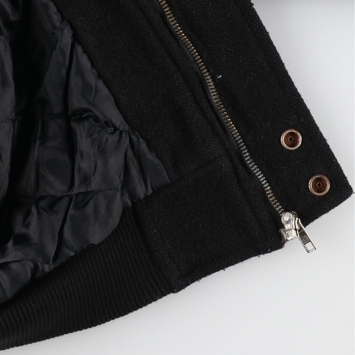 All black AJ WEAR Collared Leather Sleeve Wool Varsity Jacket Award Jacket Varsity Jacket Made in Canada Men's S /eaa412708