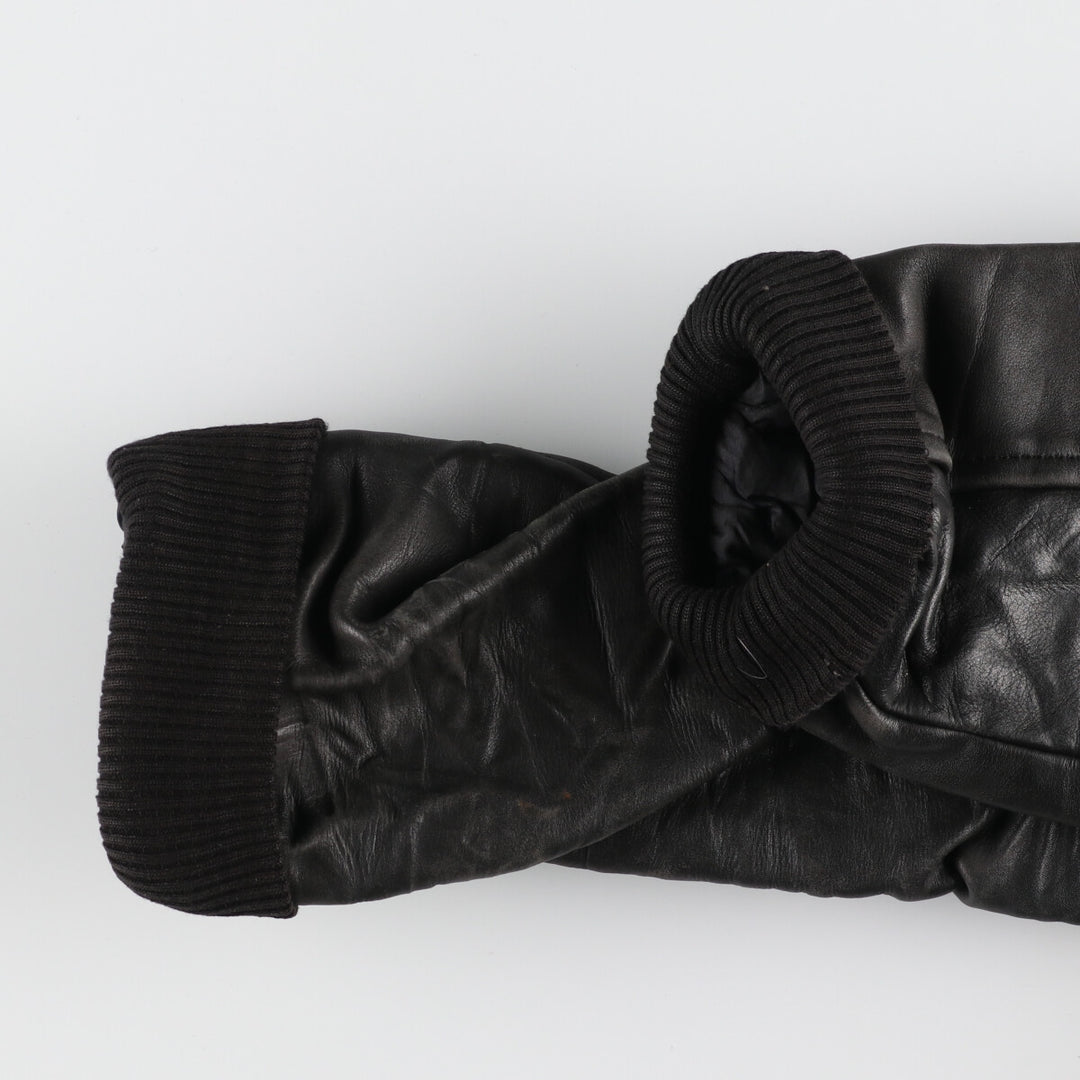 All black AJ WEAR Collared Leather Sleeve Wool Varsity Jacket Award Jacket Varsity Jacket Made in Canada Men's S /eaa412708