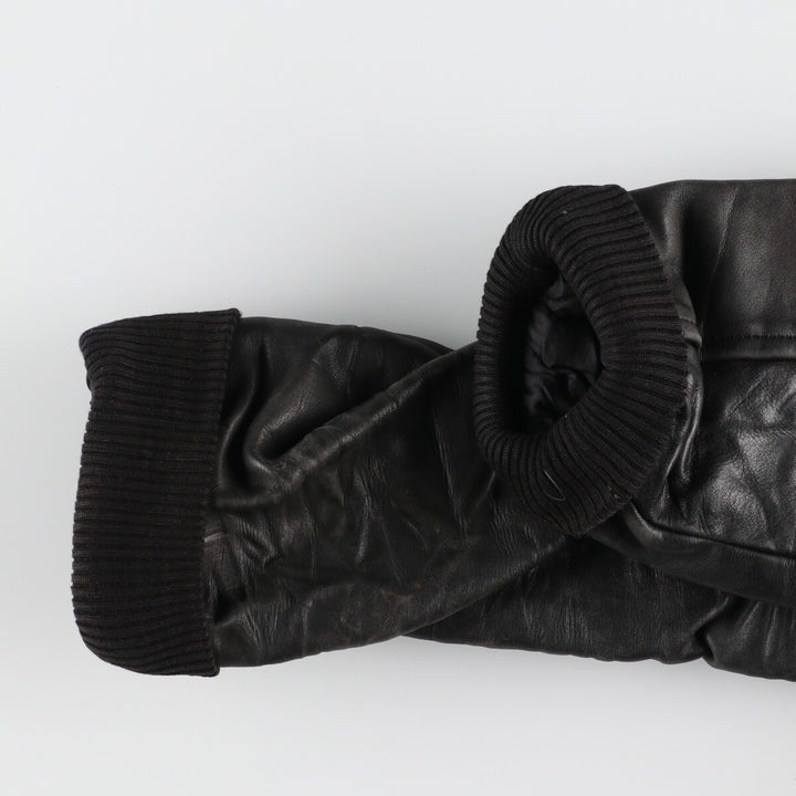 All black AJ WEAR Collared Leather Sleeve Wool Varsity Jacket Award Jacket Varsity Jacket Made in Canada Men's S /eaa412708