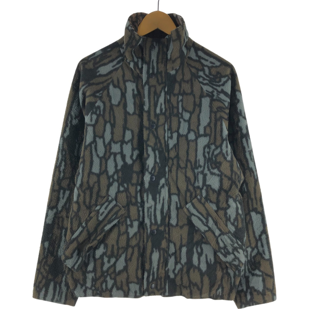 80s-90'S LL Bean MAINE GUIDE Camouflage Pattern Tree Bark Camo Fleece Jacket Made in USA Men's M Size Vintage polyester Khaki type brown Vintage Second Hand
