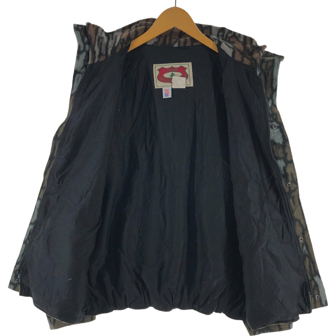 80s-90'S LL Bean MAINE GUIDE Camouflage Pattern Tree Bark Camo Fleece Jacket Made in USA Men's M Size Vintage polyester Khaki type brown Vintage Second Hand